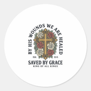 Saved By Grace Christian Cross Floral Shirt Classic Round Sticker