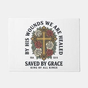 Saved By Grace Christian Cross Floral Shirt Doormat