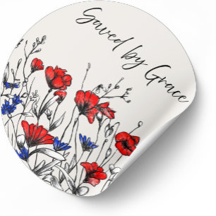 Saved by Grace Christian Floral Art Classic Round Sticker