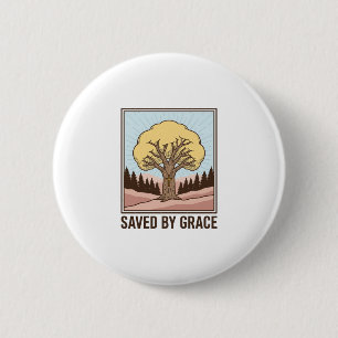 Saved by Grace Christian Tree Vintage Shirt Design 6 Cm Round Badge