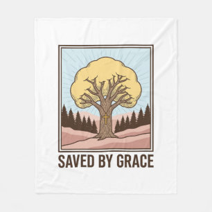 Saved by Grace Christian Tree Vintage Shirt Design Fleece Blanket