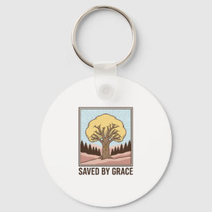 Saved by Grace Christian Tree Vintage Shirt Design Key Ring