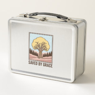 Saved by Grace Christian Tree Vintage Shirt Design Metal Lunch Box