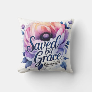 Saved by Grace – Elegant Christian Floral Design Cushion