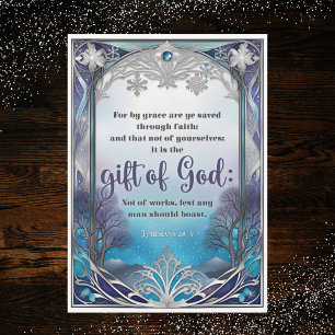 Saved By Grace Faith Gift Of God Bible Blue Silver Holiday Card