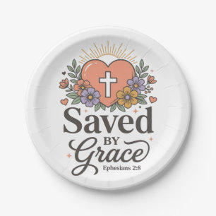 Saved By Grace Floral Christian Vector Shirt Paper Plate