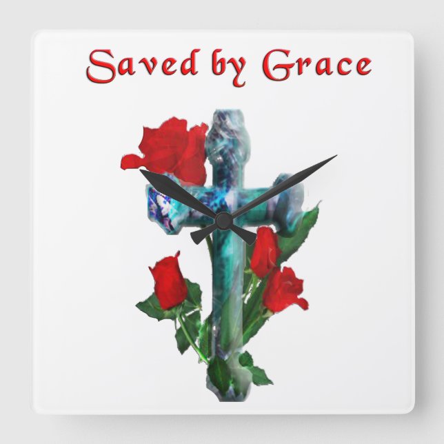 Saved By Grace Square Wall Clock (Front)