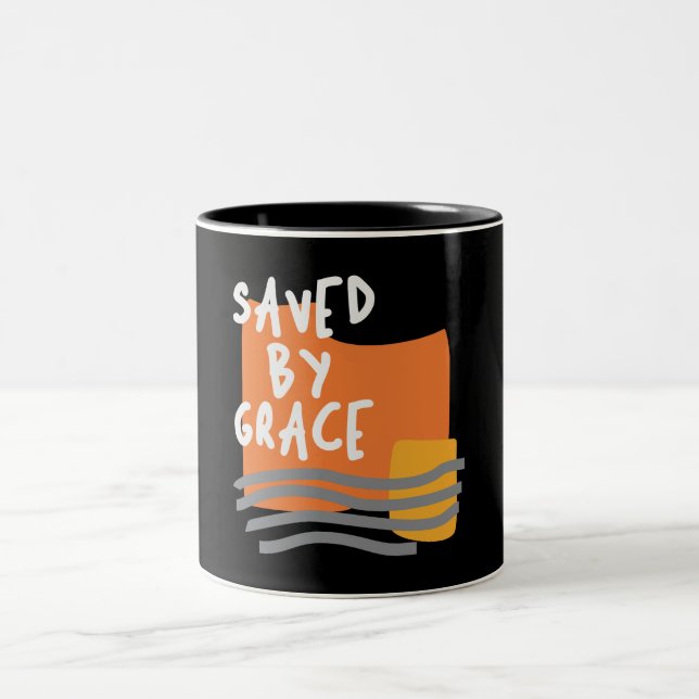 Saved By Grace - Uplifting Christian Quote Two-Tone Coffee Mug (Center)