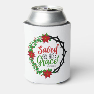 Saved by His Grace Christmas Wreath Can Cooler