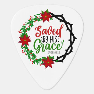 Saved by His Grace Christmas Wreath Guitar Pick