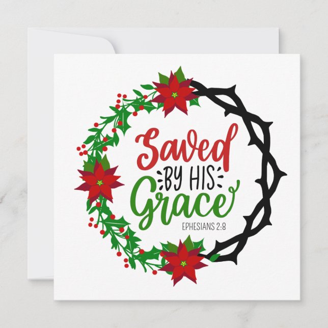 Saved by His Grace Christmas Wreath Holiday Card (Front)