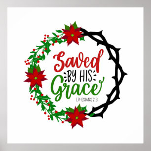 Saved by His Grace Christmas Wreath Poster