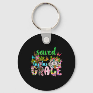 Saved By His Grace Jesus Religious Easter Day Chri Key Ring