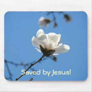 Saved by Jesus! mousepad Blue Sky Floral Flowers