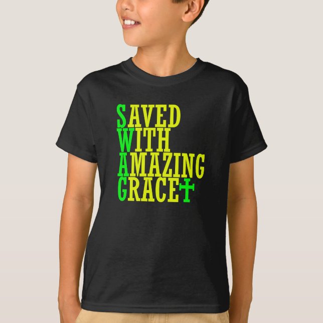 Saved With Amazing Grace SWAG Christian Kid's Tee (Front)