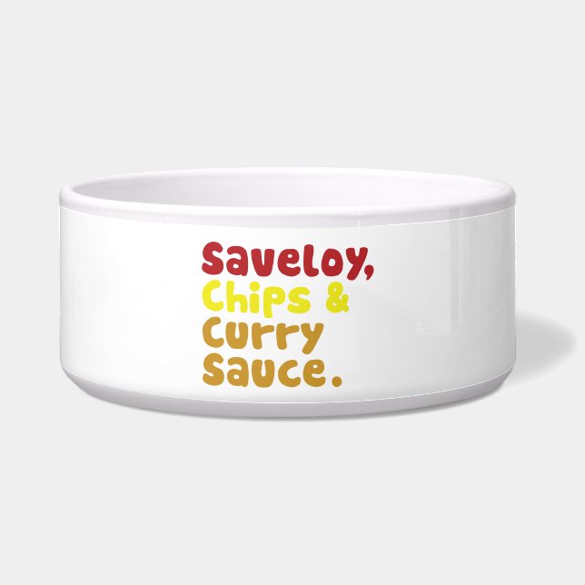 Saveloy, Chips & Curry Sauce. (Front)