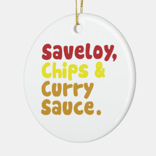 Saveloy, Chips & Curry Sauce. Ceramic Tree Decoration