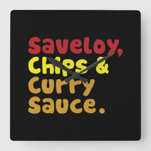 Saveloy, Chips & Curry Sauce. Square Wall Clock