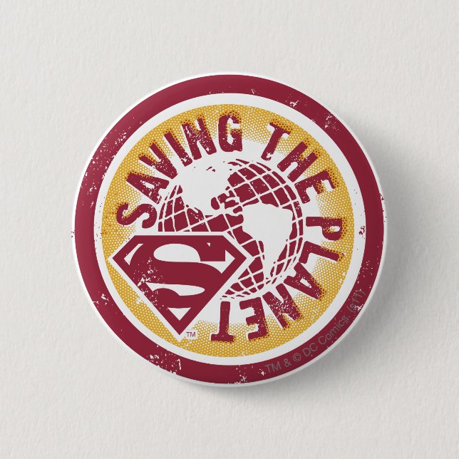 Saving the planet red circle 6 cm round badge (Front)