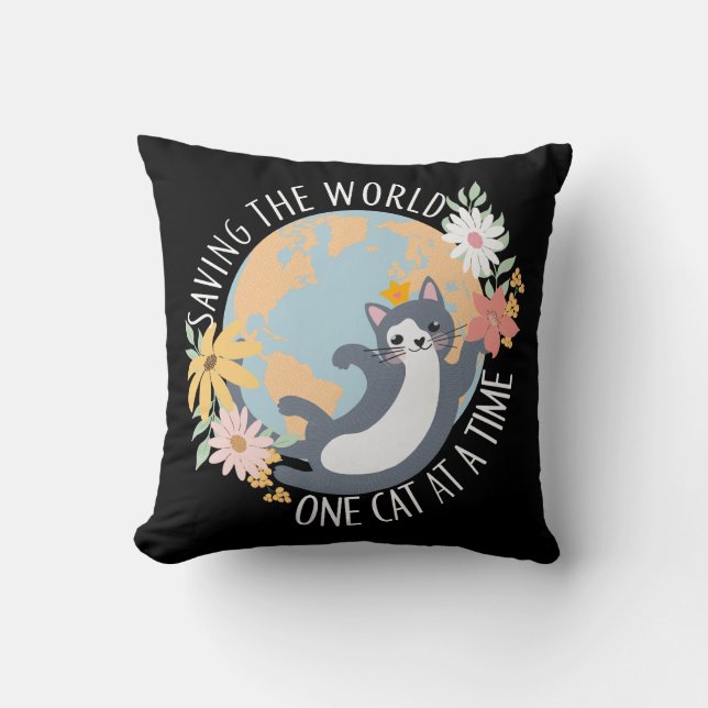 Saving the world one cat at a time cat lover cushion (Front)