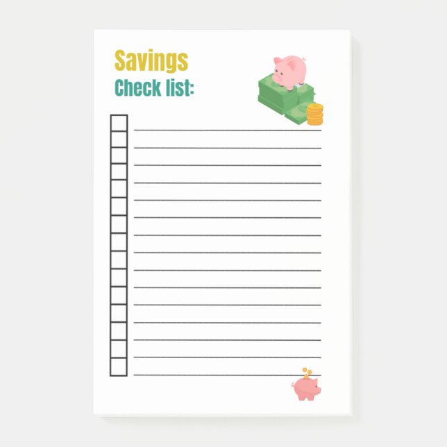 SAVINGS CHECK LIST POST-IT NOTES (Front)