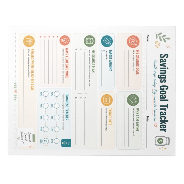  Savings Goal Tracker Notepad (Front)