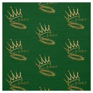 SAVIOR KING JESUS Green/Gold Crown Pattern  Fabric