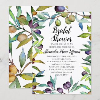 Savory Olives Tuscan Watercolor Bridal Shower Invitation