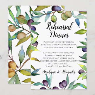 Savory Olives Tuscan Watercolor Rehearsal Dinner Invitation