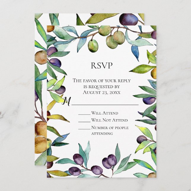 Savory Olives Tuscan Watercolor RSVP Reply Invitation (Front/Back)