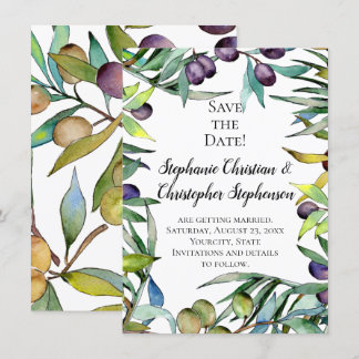 Savory Olives Tuscan Watercolor Save the Date Invitation