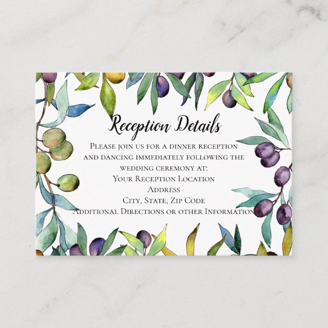 Savory Olives Tuscan Watercolor Wedding Enclosure Card (Front)