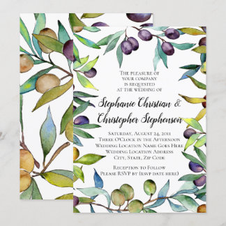 Savory Olives Tuscan Watercolor Wedding Invitation