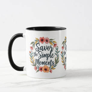 Savour the Simple Moments Boho Floral Quote Mug