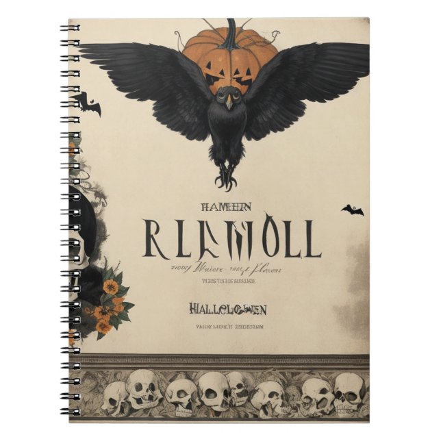 Savour the Spooky Vibes with a Crow and Skull Notebook (Front)