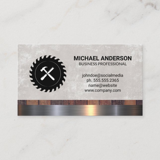 Saw and Hammer Logo Business Card (Front)