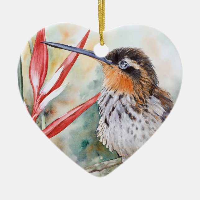 Saw-billed Hermit Hummingbird Ceramic Tree Decoration (Front)