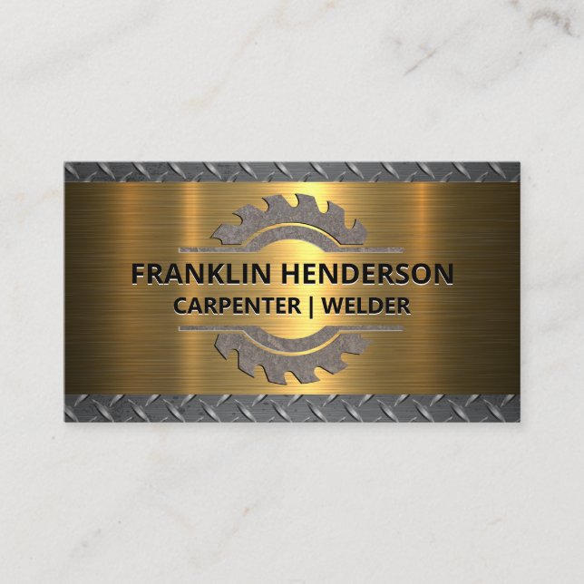 Saw Blade | Diamond Plated Steel | Gold Metallic  Business Card (Front)