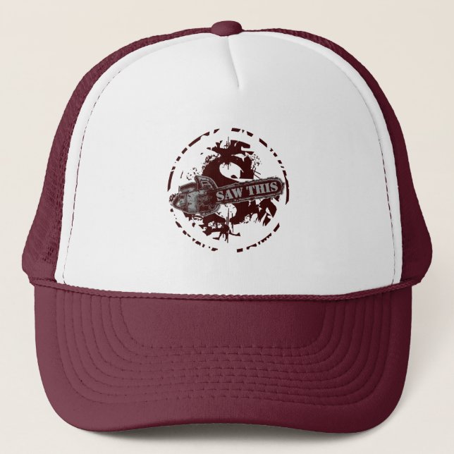 SAW THIS -Spatter Oval Burgundy Trucker Hat (Front)