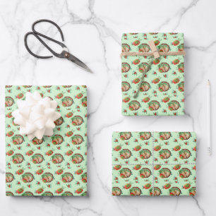 Sawn Pine Log Branches Holly Baby Wrapping Paper Sheet