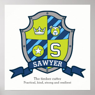 Sawyer name meaning origin bear green crest poster
