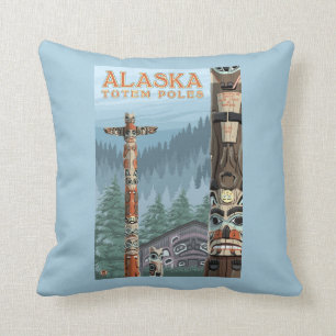 Saxman Totem Village Vintage Travel Poster Cushion