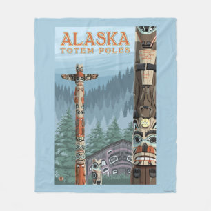 Saxman Totem Village Vintage Travel Poster Fleece Blanket