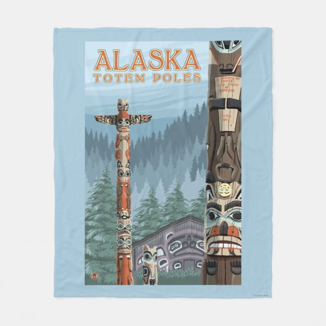 Saxman Totem Village Vintage Travel Poster Fleece Blanket (Front)