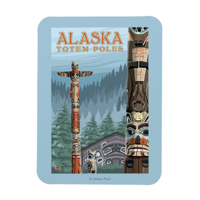 Saxman Totem Village Vintage Travel Poster Magnet (Vertical)