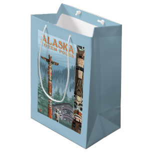 Saxman Totem Village Vintage Travel Poster Medium Gift Bag