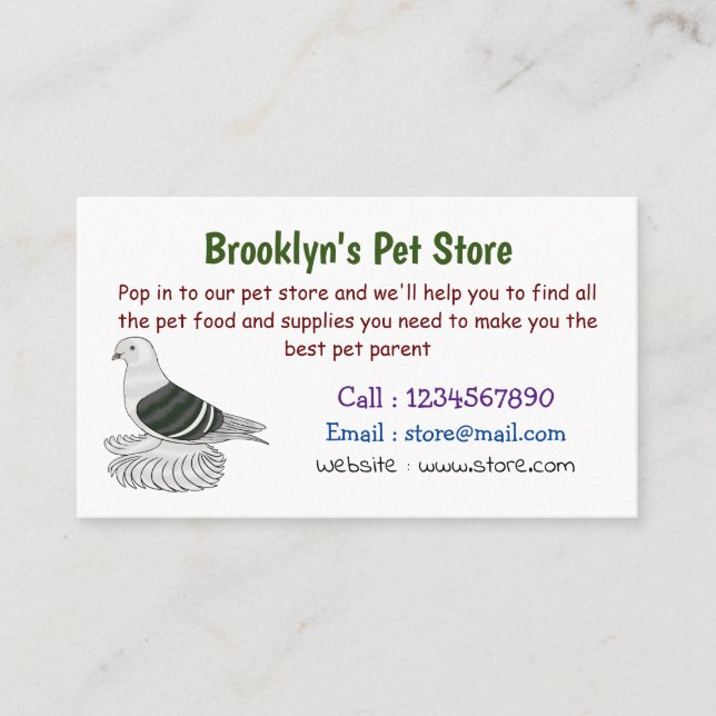 Saxon Shield pigeon bird cartoon illustration Business Card (Front)