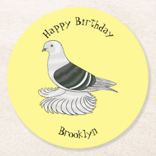 Saxon Shield pigeon bird cartoon illustration Round Paper Coaster