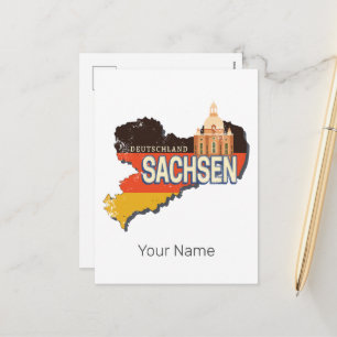 Saxony Germany Retro State Map Vintage Souvenir Holiday Postcard