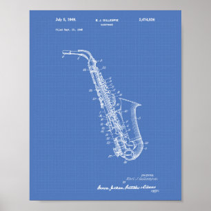 Saxophone 1949 Patent Art Blueprint Poster
